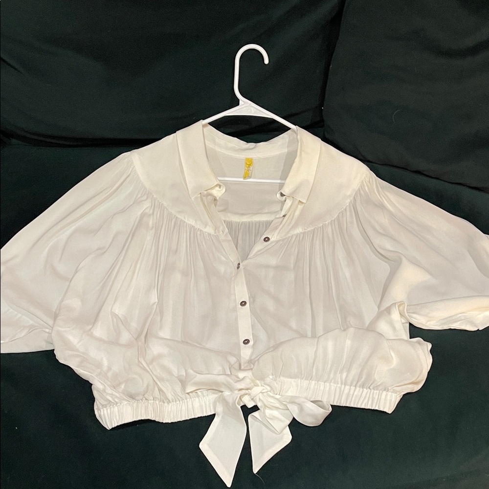 Free People Sheer White Cinched Women's Top